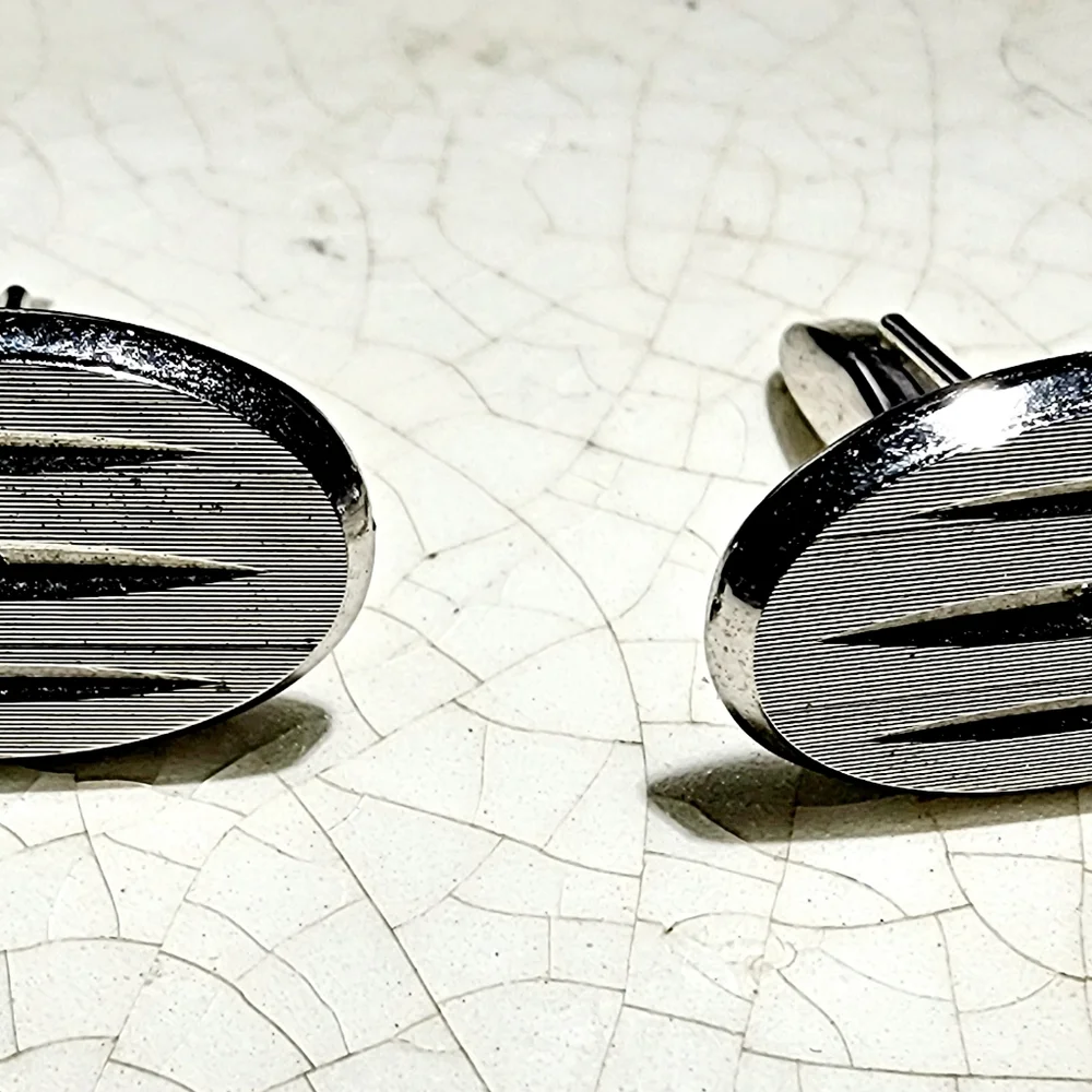 Swank sterling silver mid century modern oval men's cufflinks
